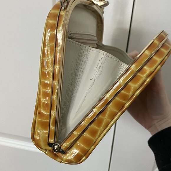 Vintage Ro-El Faux Croc Leather Crossbody Bag Shoulder Purse Yellow Hinged - Picture 6 of 16